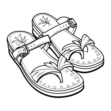 Basit çizgi sanatı vektör biçiminde sevimli sandaletler.