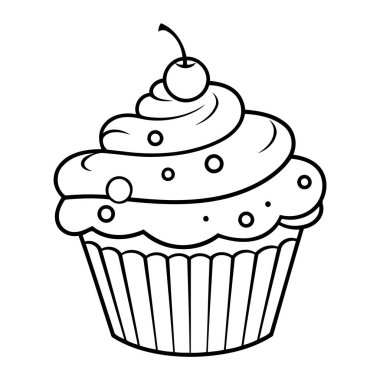 Basit çizgi sanatı vektör biçiminde şirin bir kek.