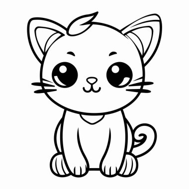 Basit çizgi sanatı vektör biçiminde sevimli bir kedi.