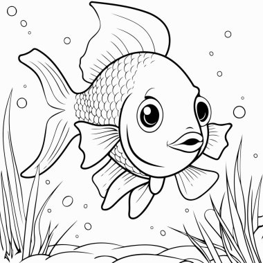 Basit çizgi sanatı vektör biçiminde şirin bir balık.