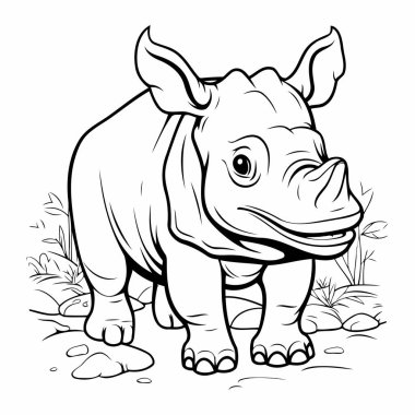 Basit bir çizgi sanatı vektör biçiminde şirin bir gergedan.