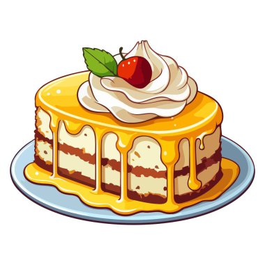 Tatlı temalı grafikler için ideal bir kremalı pasta ikonu sunan bir resim.