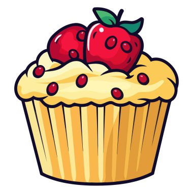 Retro çıkartma Kağıt bardakta tatlı kekler, izole edilmiş vektör.