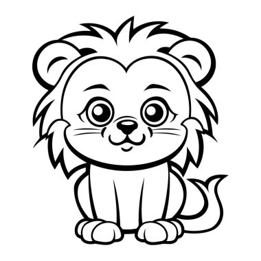 Basit ve şirin aslan renklendirme taslak simgesi temiz çizgi sanat tarzında.