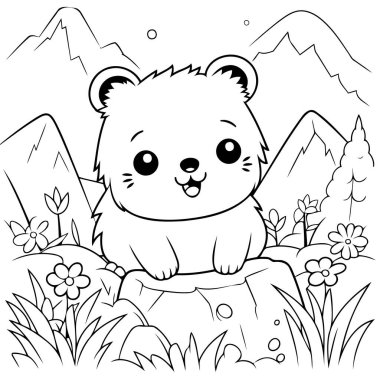 Renklendirme için temiz çizgi ayı simgesi.