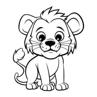 Basit ve şirin aslan renklendirme taslak simgesi temiz çizgi sanat tarzında.