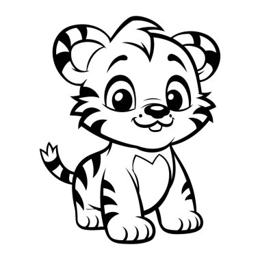 Güzel çizgileri olan temiz ve sevimli bir kaplan çizimi. Vektör biçiminde basit ve şık taslak simgesi.