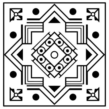 Yaratıcı projeler için geometrik tasarımları olan desenli bir kilimin simge vektörü.