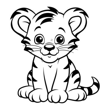 Güzel çizgileri olan temiz ve sevimli bir kaplan çizimi. Vektör biçiminde basit ve şık taslak simgesi.