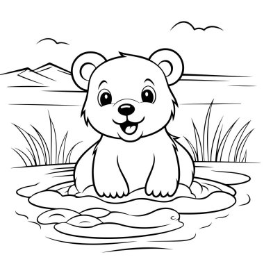 Renklendirme için temiz çizgi ayı simgesi.