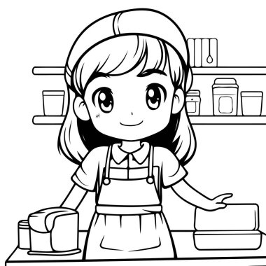 Renklendirme için Temiz Çizgi Kız simgesi.