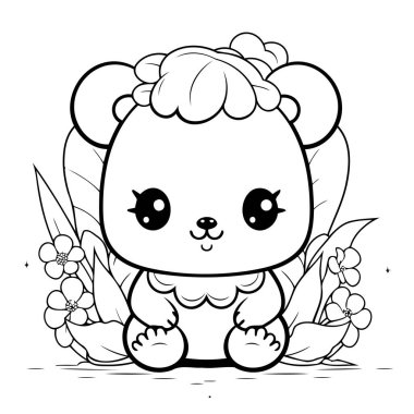 Renklendirme için temiz çizgi ayı simgesi.