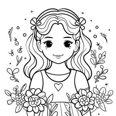 Renklendirme için Temiz Çizgi Kız simgesi.