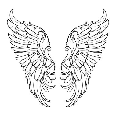 Çeşitli sanatsal kullanım için uygun melek kanatlarının ilginç ve ilginç tasviri
