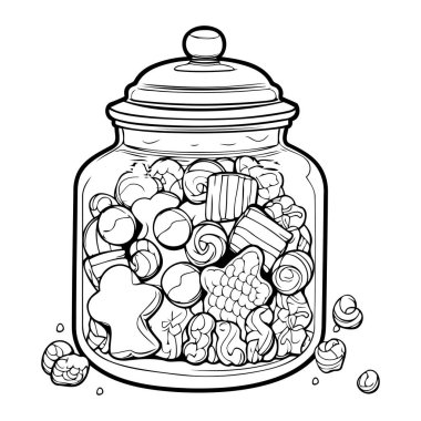 Colorable candy jar outline icon in a playful cartoon style. clipart