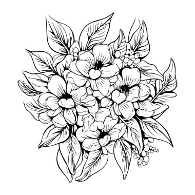 Çiçek açan bir çalılığın sevimli taslak simgesi. Maceraları renklendirmek için mükemmel..