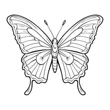Simgeler ve logolar için uygun şirin bir kelebeğin minimalist ana hatlı vektör çizimi.