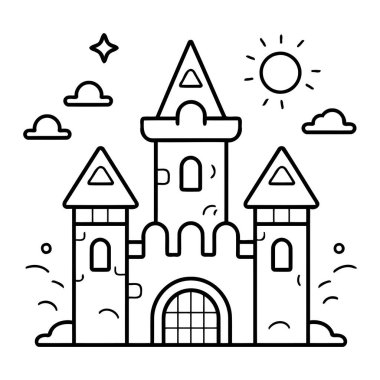 Vektör biçiminde minimalist ve zarif kale simgesi, eşsiz dokunuşlu dijital ve yazdırma uygulamaları için ideal.