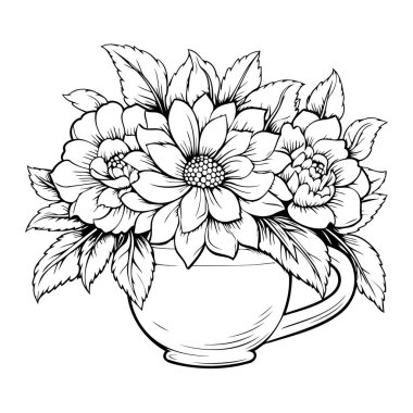 Yaratıcı projeler için büyüleyici bir kahve fincanının vektör ana hatları simgesi.