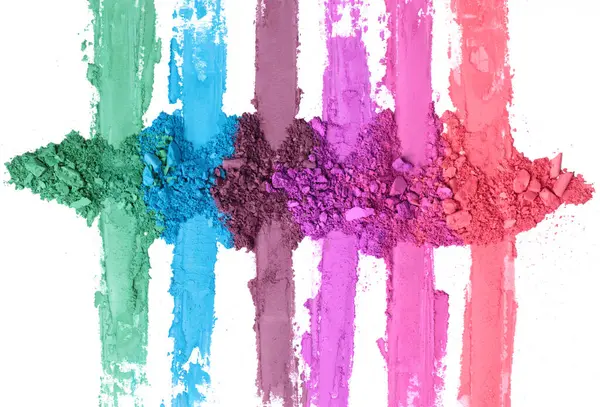 Broken Smashed Color Make Eyeshadow Palette Lay Brush Strokes White — Stock Photo, Image
