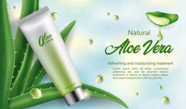 Aloe Vera ile Doğal Cilt Bakımı Sancağı, gerçekçi vektör çizimi