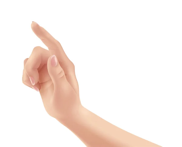 Vrouw Hand Witte Achtergrond Realistisch Design Vector Illustratie Close — Stockvector
