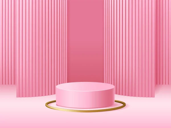 ピンク広告 抽象的な背景を持つ3Dプロディウム 現実的なベクターのイラストのクローズアップ — ストックベクタ