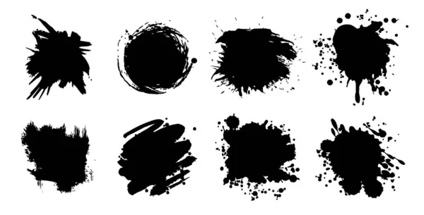 Fekete Tinta Folt Készlet Fehér Háttér Reális Vektor Illusztráció Közelkép — Stock Vector