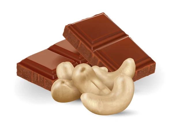 Barras Chocolate Quebradas Com Castanha Caju Fundo Branco Ilustração Vetorial —  Vetores de Stock