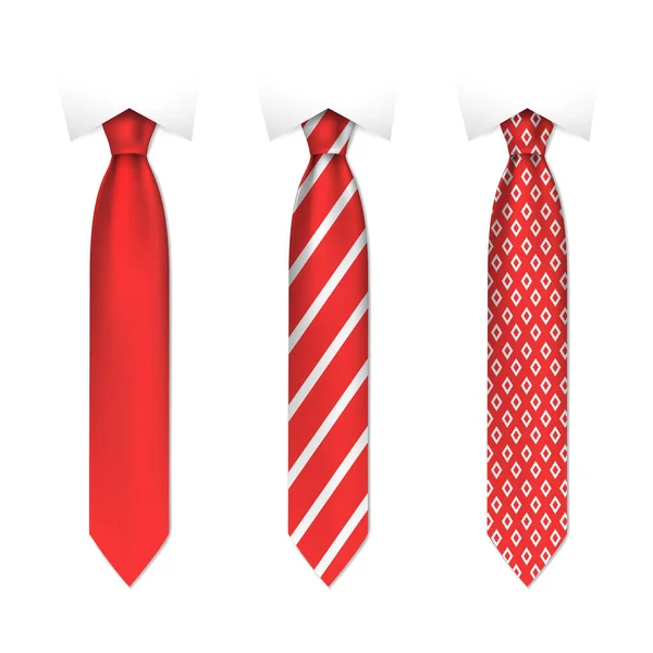 Set Roter Männer Krawatten Auf Weißem Hintergrund Realistische Vektorillustration Nahaufnahme — Stockvektor