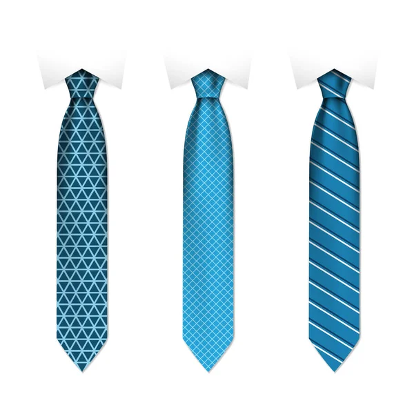 Set Farbiger Männer Krawatten Auf Weißem Hintergrund Realistische Vektorillustration Nahaufnahme — Stockvektor