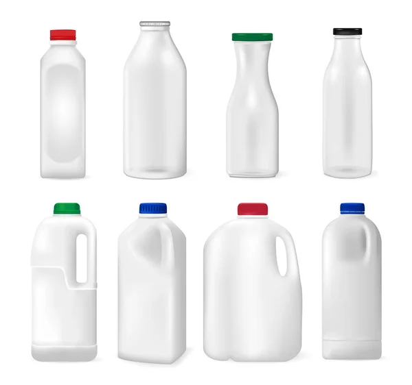 Uppsättning Flaskor För Mjölk Juice Eller Något Annat Vit Bakgrund — Stock vektor