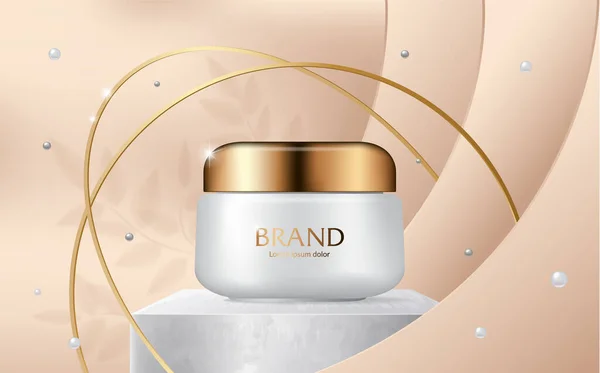 Banner Skin Care Cosmetics Cream Realistic Vector Illustration Close — Stock Vector
