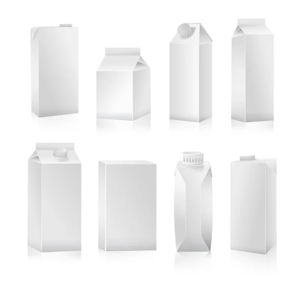 一套白色背景的牛奶 果汁等包装材料 现实的矢量说明特写 — 图库矢量图片#