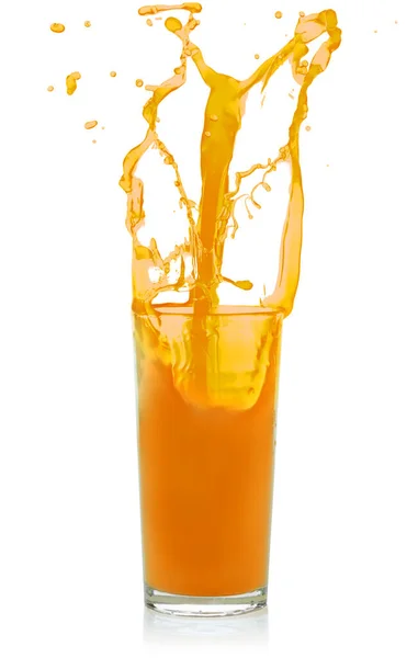 Splash Vetro Con Succo Arancia Isolato Sfondo Bianco Concetto Bevande — Foto Stock