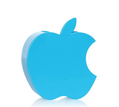 Apple Inc. marka logo şeklinde kalem tutucu, beyaz arkaplanda izole edilmiş