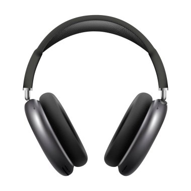 Kiev, Ukrayna - 06 Nisan 2022: Siyah kablosuz kulaklıklar Apple AirPods Max, beyaz arka planda. Gerçekçi vektör illüstrasyonu