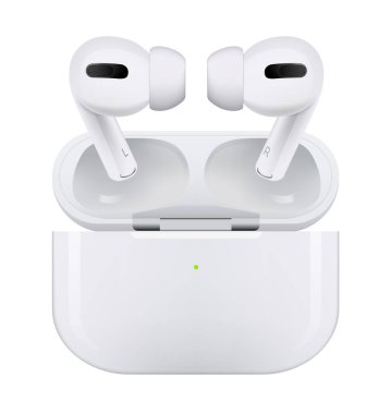 Kiev, Ukrayna - Nisan 06, 2022: Beyaz kablosuz kulaklıklar Apple Airpod Pro, beyaz arka planda. Gerçekçi vektör illüstrasyonu