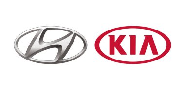 Kiyv, Ukrayna - 28 Temmuz 2022: Popüler Kore otomobil logoları koleksiyonu: Hyundai ve Kia, vektör illüstrasyonu