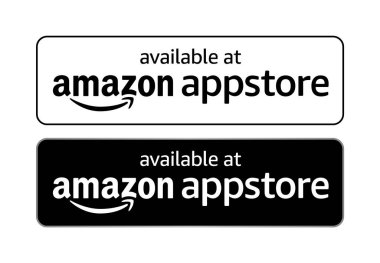 Kiev, Ukrayna - 29 Eylül 2022: Amazon Uygulama Mağazası beyaz arka planda beyaz ve siyah düğmeler, vektör illüstrasyonu
