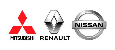 Kiev, Ukrayna - 29 Eylül 2022: Araba üreticileri ittifakı: Renault, Nissan, Mitsubishi, beyaz arka planda, vektör illüstrasyonu