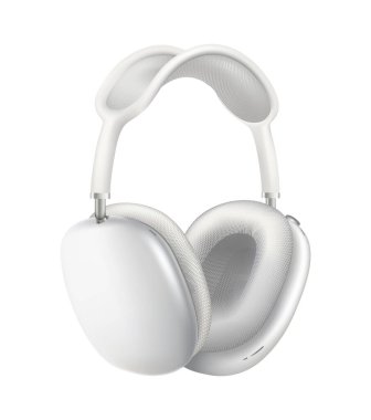 Kiev, Ukrayna - 05 Ekim 2022: Beyaz kablosuz kulaklıklar Apple AirPods Max, beyaz arka planda. Gerçekçi vektör illüstrasyonu