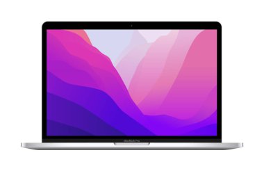 Apple MacBook Pro 13, gümüş renkli M2 çipi, gerçekçi vektör çizimi. MacBook Pro, Apple Inc. 'in yaptığı bir Mac dizüstü bilgisayar serisidir.