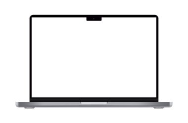 Apple MacBook 14 Pro, beyaz arka planda M2 çipi, gerçekçi vektör çizimi. MacBook Pro, Apple Inc. 'in yaptığı bir Mac dizüstü bilgisayar serisidir..