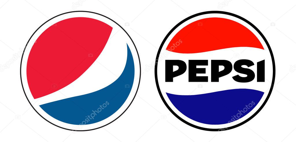 Set of old and new Pepsi logos on white background, vector illustration. Pepsi is a carbonated soft drink manufactured by PepsiCo