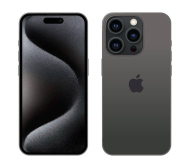 Siyah Titanyum Apple iPhone 15 Pro cep telefonu farklı taraflarda, beyaz arka planda, vektör illüstrasyonunda. iPhone 15 Pro ve iPhone 15 Pro Max Apple tarafından geliştirilen akıllı telefonlardır..