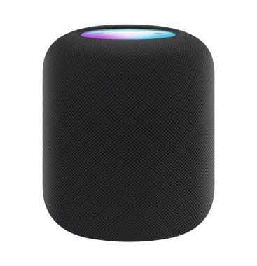 Apple HomePod siyah rengi, beyaz arka planda izole edilmiş, vektör illüstrasyonu. HomePod, Apple tarafından geliştirilen akıllı bir konuşmacı..