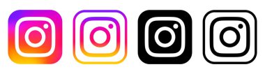 Beyaz arkaplanda izole edilmiş Instagram uygulama simgeleri seti, vektör illüstrasyonu. Instagram, Meta Platformları 'nın sahip olduğu bir Amerikan fotoğraf ve video paylaşım sosyal ağ servisidir.