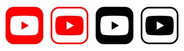 Beyaz arkaplanda izole edilmiş YouTube mobil uygulama simgeleri seti, vektör illüstrasyonu. YouTube, Google 'a ait çevrimiçi video paylaşım ve sosyal medya platformudur.