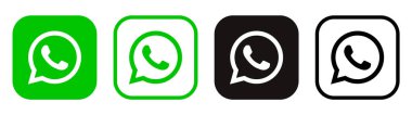 Beyaz arkaplanda izole edilmiş WhatsApp mobil uygulama simgeleri seti, vektör illüstrasyonu. WhatsApp, teknoloji şirketi Meta 'ya ait anlık mesajlaşma ve VoIP hizmetidir.